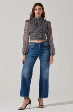 Floral Puff Sleeve Mock Neck Top 10 Floral Puff Sleeve Mock Neck Top -Astr The Label Shop AT17933 BLACKPURPLEFLORAL 1