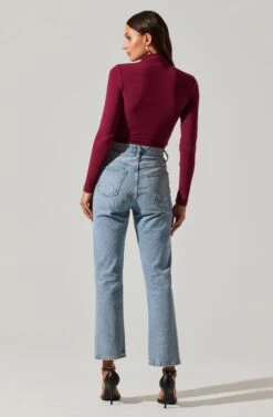 Asymmetrical Pleated Cutout Mock Neck Top -Astr The Label Shop AT17934 BERRY 5