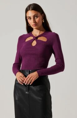 Twist Neck Cutout Sweater -Astr The Label Shop AT17944 PLUM 1