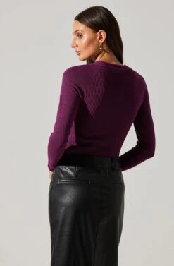 Twist Neck Cutout Sweater -Astr The Label Shop AT17944 PLUM 2