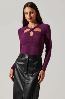 Twist Neck Cutout Sweater -Astr The Label Shop AT17944 PLUM 5