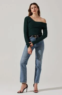 Asymmetrical Foldover Sweater -Astr The Label Shop AT18062 DEEPGREEN 2