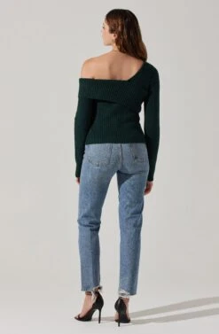 Asymmetrical Foldover Sweater -Astr The Label Shop AT18062 DEEPGREEN 5