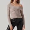 Asymmetrical Foldover Sweater -Astr The Label Shop AT18062 TAUPE 4