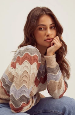 Emma Chevron Sweater 12 Emma Chevron Sweater -Astr The Label Shop FallSweaters ACT16173 TAUPE BLUEMULTI 3