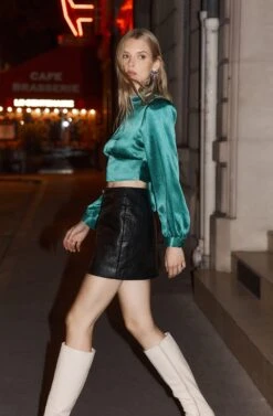 Long Sleeve Mock Neck Open Tie Back Top -Astr The Label Shop LeniAliStudio ASTR Paris0L1A0587