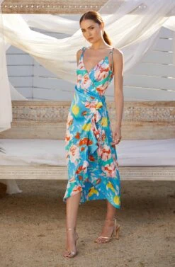Satin Front Tie Wrap Floral Midi Dress -Astr The Label Shop MAY SummerWeddingRefresh 5.4 7350